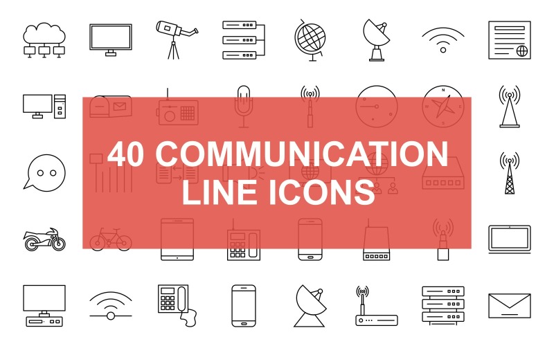 Set di icone nere di linea di comunicazione