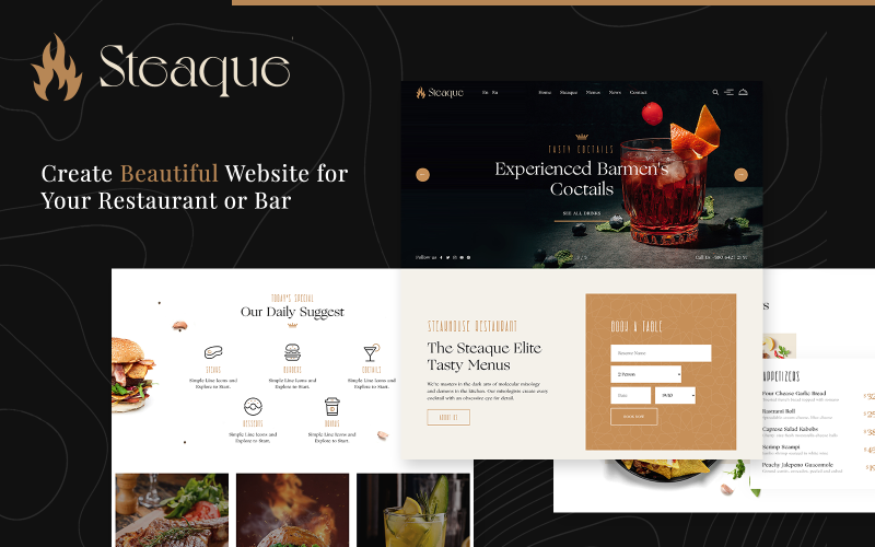 Steaque v1.0.0 – Restaurant and Cocktail Bar WordPress Theme