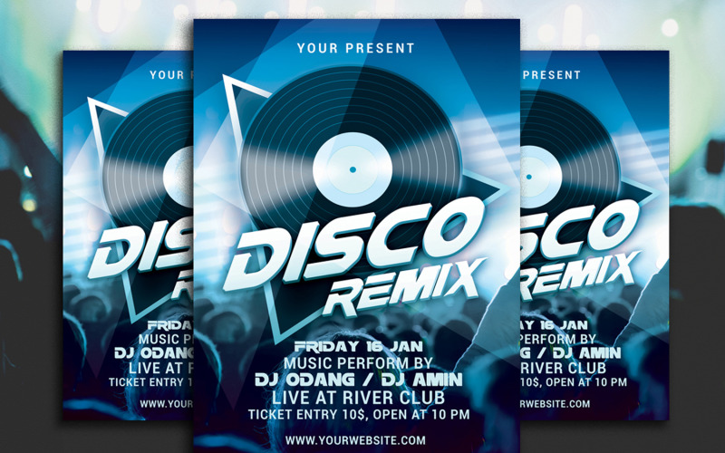 Download Фирменный стиль "Disco Remix Party Flyer - Corporate Identity Template" / Disco Remix Party Flyer - Corporate Identity Template - Фирменный стиль на тему графика anniversary,blue,celebration,club,disco,dj,elegant,event,poster,flyer,glamorous,glossy,headphones,light,lights,modern,music,night,nightclub,party