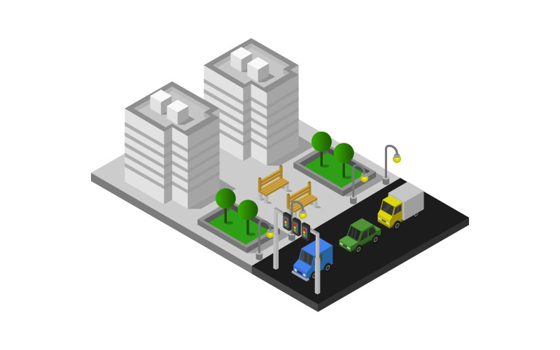 Download Vector "Isometric City on White Background - Vector Image" / Isometric City on White Background - Vector Image - Vector на тему графика illustration,urban,transport,set,architecture,map,vector,construction,street,modern,house,isolated,city,district,collection,isometric,road,object,element,design