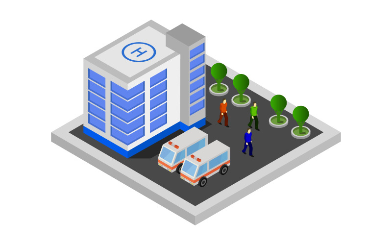 Download Vector "Isometric Hospital On A  Background - Vector Image" / Isometric Hospital On A  Background - Vector Image - Vector на тему графика clinic,illustration,paramedic,service,help,doctor,transport,medicine,health,rescue,map,urgent,hospital,vector,design,street,urgency,vehicle,accident,medic
