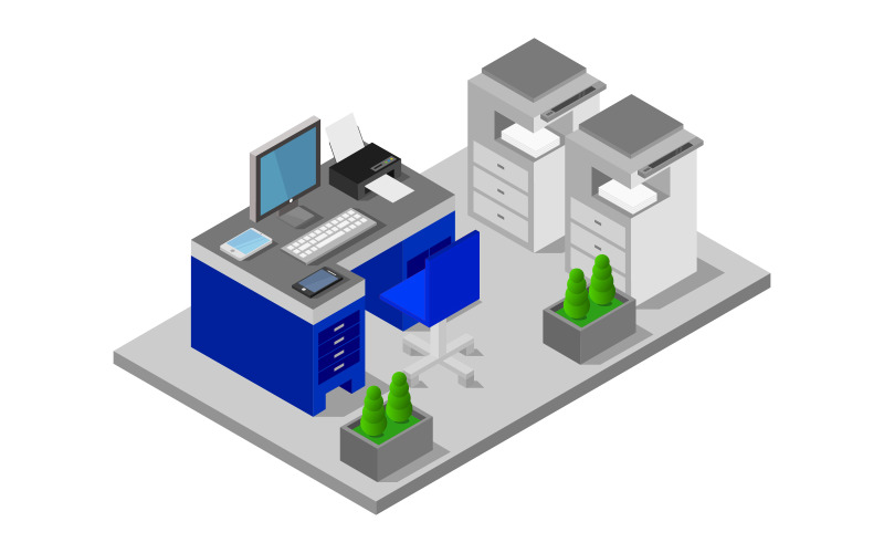 Isometric Office Room Vector