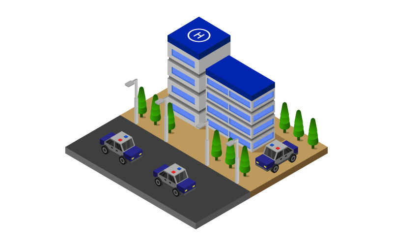 Isometrische Politiebureau - Vector Afbeelding