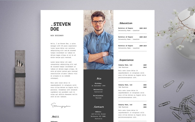 Download Резюме "Steven Doe | Web Developer Resume Template" / Steven Doe | Web Developer Resume Template - Резюме на тему графика professional,resume,cv,clean,business,corporate,documents,paper,curriculum,vitae,job,works,fresh,graduate,web,designer,developer,coder,freelancer