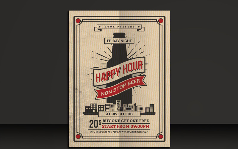 Folleto de cerveza Happy Hour - Plantilla de identidad corporativa