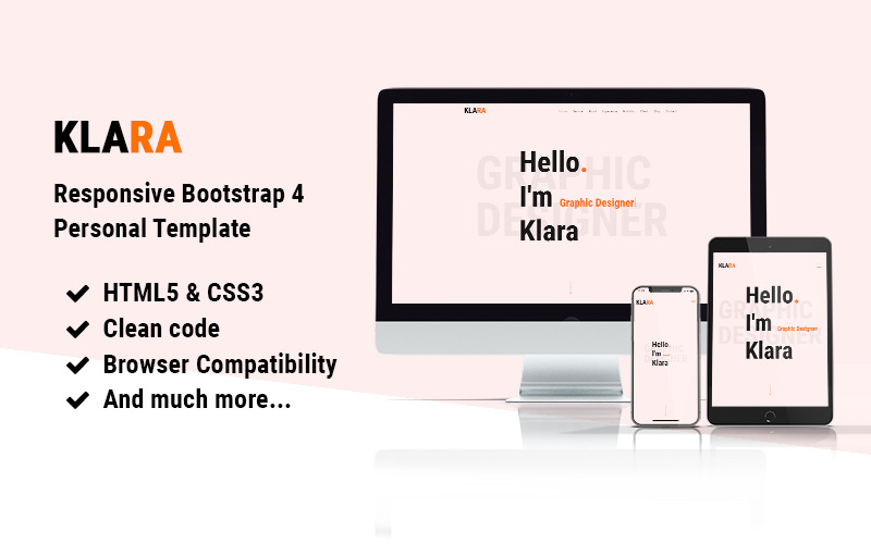 Klara | Modèle de site Web d'une page Bootstrap 4 Portfolio réactif