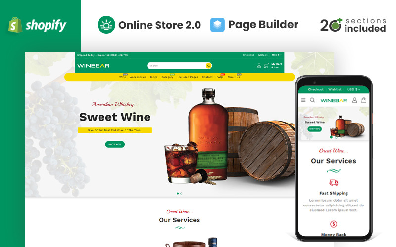 Winebar Alchohol & Drinks Store Shopify téma