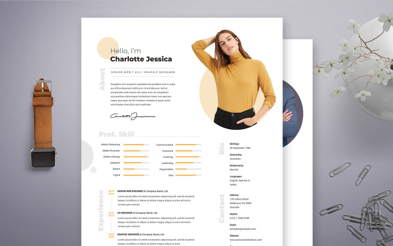 Download Резюме "Charlotte Jessica - Professional and Clean Woman Resume Template" / Charlotte Jessica - Professional and Clean Woman Resume Template - Резюме на тему графика professional,resume,cv,clean,business,corporate,documents,paper,curriculum,vitae,job,works,fresh,graduate