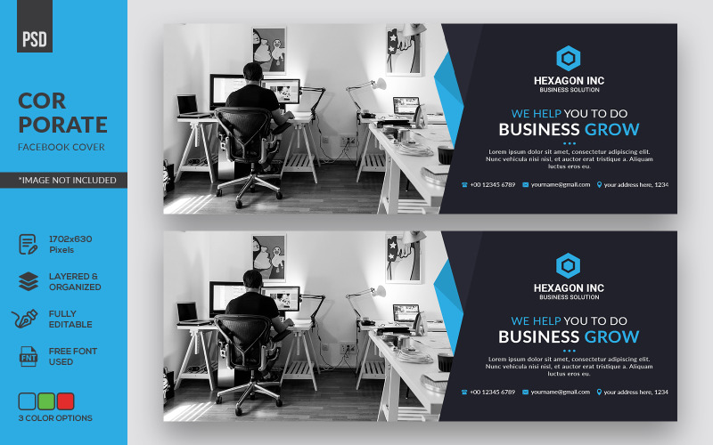 Download Фирменный стиль "Facebook Timeline Cover - Corporate Identity Template" / Facebook Timeline Cover - Corporate Identity Template - Фирменный стиль на тему графика business,facebook,banner,timeline,cover,marketing,solution,agency,page,web,promotion,social,media,template,graphic,psd,company,fb,office,corporate