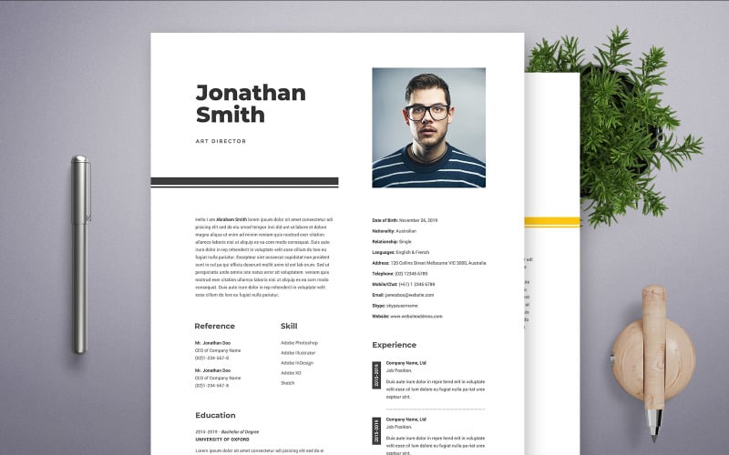 Download Резюме "Jonathan Smith | Art Director Professional and Clean Resume Template" / Jonathan Smith | Art Director Professional and Clean Resume Template - Резюме на тему графика professional,resume,cv,clean,business,corporate,documents,paper,curriculum,vitae,job,works,fresh,graduate