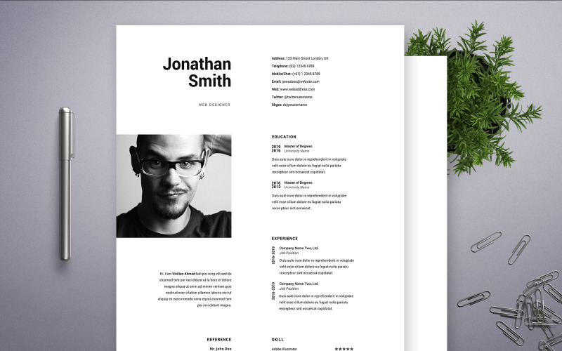 Download Резюме "Jonathan Smith | Web Designer Resume Template" / Jonathan Smith | Web Designer Resume Template - Резюме на тему графика professional,resume,cv,clean,business,corporate,documents,paper,curriculum,vitae,job,works,fresh,graduate