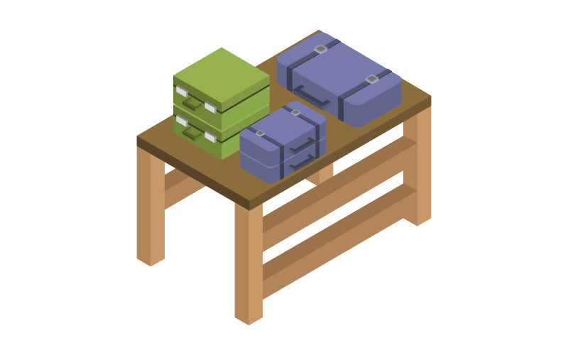 Download Vector "Table With Isometric Suitcases - Vector Image" / Table With Isometric Suitcases - Vector Image - Vector на тему графика isometric,suitcase,table,vector,design,3d,office,concept,stylish,desk,illustration,person,people,chair,business,worker,man,flat,character,professional