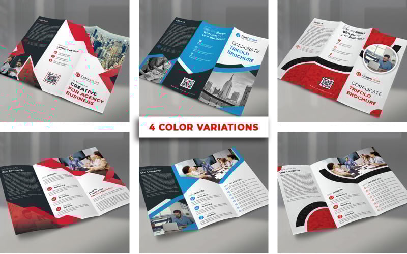 Download Фирменный стиль "Trifold Brochure Bundle - Corporate Identity Template" / Trifold Brochure Bundle - Corporate Identity Template - Фирменный стиль trofold,brochure,bundle,bifold,card,business,poatcard,garphic,design,corpoate,blue,red,green,orange,psd,ai,flyer,rollup,banner,dl