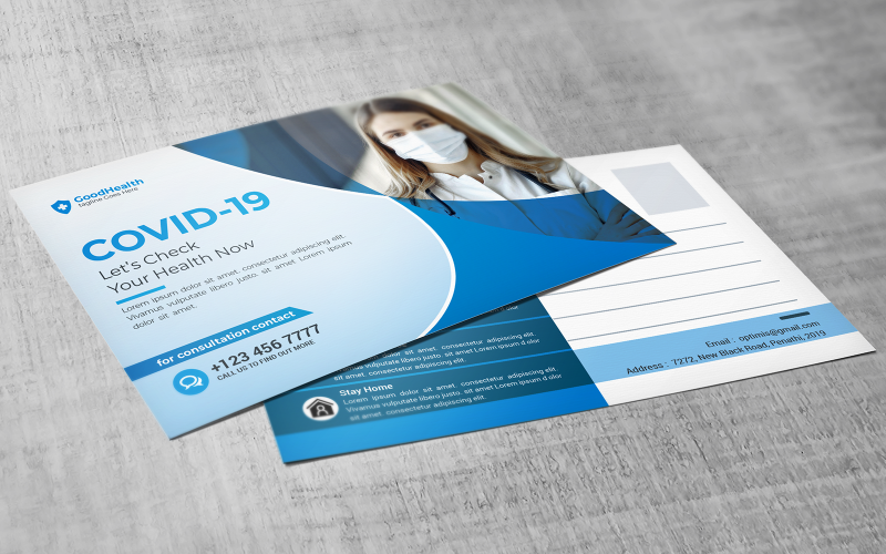 Download Фирменный стиль "Covid 19 Post Card - Corporate Identity Template" / Covid 19 Post Card - Corporate Identity Template - Фирменный стиль на тему графика black,blue,both,side,design,business,card,postcard,creative,postcard,designer,flyer,graphic,green,landscape,logo,magazine,modern,official,print