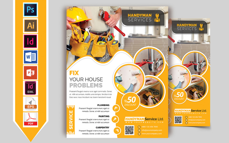 Download Фирменный стиль "Handyman & Plumber Service Flyer Vol-02 - Corporate Identity Template" / Handyman & Plumber Service Flyer Vol-02 - Corporate Identity Template - Фирменный стиль handyman,plumber,plumbing,pipe-fitings,home,service,flyer,brochure,poster,ai,psd,vector,home-decorate,repair