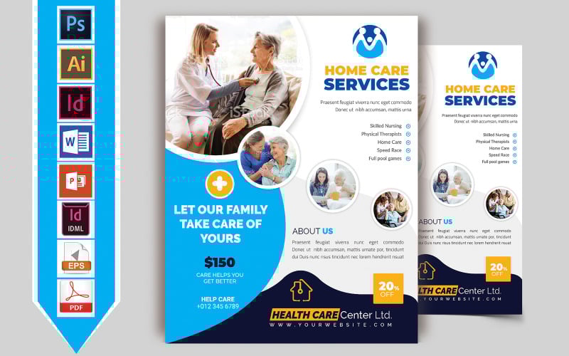 Download Фирменный стиль "Home Care & Home Doctor Service Flyer Vol-02 - Corporate Identity Template" / Home Care & Home Doctor Service Flyer Vol-02 - Corporate Identity Template - Фирменный стиль doctor,hospital,diagnosis,medical,nurse,home,care,home-service,home-doctor,flyer,brochure,poster,psd,ai,vector,ms,word,powerpoint