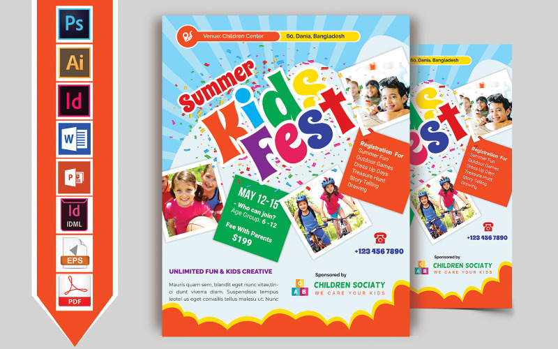 Download Фирменный стиль "Kids Summer Camp Flyer Vol-01 - Corporate Identity Template" / Kids Summer Camp Flyer Vol-01 - Corporate Identity Template - Фирменный стиль kids,summer,camp,baby,camping,festival,sale,discount,flyer,kids-flyer,summer-camp-flyer,psd,ai,vector,pdf