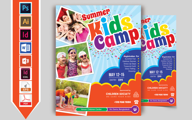 Download Фирменный стиль "Kids Summer Camp Flyer Vol-03 - Corporate Identity Template" / Kids Summer Camp Flyer Vol-03 - Corporate Identity Template - Фирменный стиль kids,summer,camp,baby,camping,festival,sale,discount,flyer,kids-flyer,summer-camp-flyer,psd,ai,vector,pdf