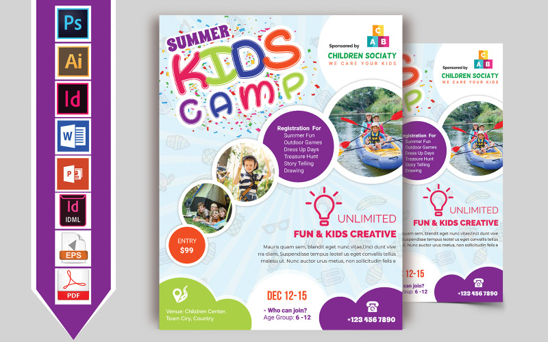Download Фирменный стиль "Kids Summer Camp Flyer Vol-06 - Corporate Identity Template" / Kids Summer Camp Flyer Vol-06 - Corporate Identity Template - Фирменный стиль kids,summer,camp,baby,camping,festival,sale,discount,flyer,kids-flyer,summer-camp-flyer,psd,ai,vector,pdf