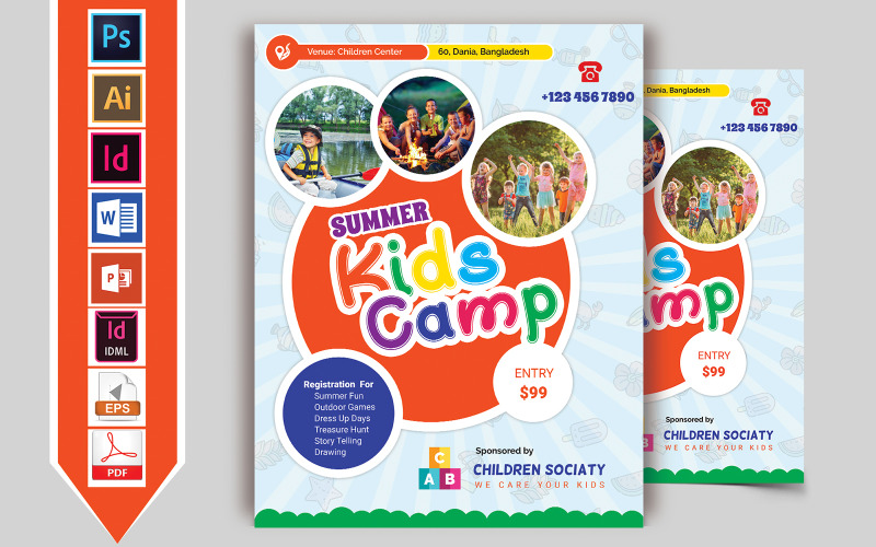 Download Фирменный стиль "Kids Summer Camp Flyer Vol-07 - Corporate Identity Template" / Kids Summer Camp Flyer Vol-07 - Corporate Identity Template - Фирменный стиль kids,summer,camp,baby,camping,festival,sale,discount,flyer,kids-flyer,summer-camp-flyer,psd,ai,vector,pdf