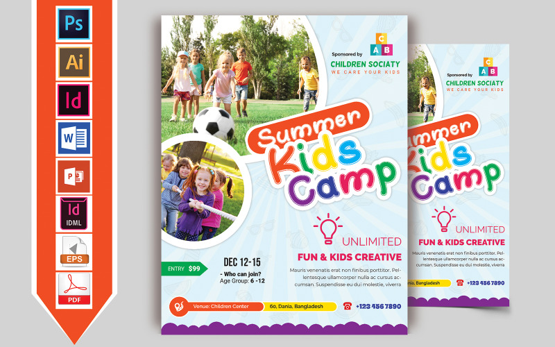 Download Фирменный стиль "Kids Summer Camp Flyer Vol-10 - Corporate Identity Template" / Kids Summer Camp Flyer Vol-10 - Corporate Identity Template - Фирменный стиль kids,summer,camp,baby,camping,festival,sale,discount,flyer,kids-flyer,summer-camp-flyer,psd,ai,vector,pdf