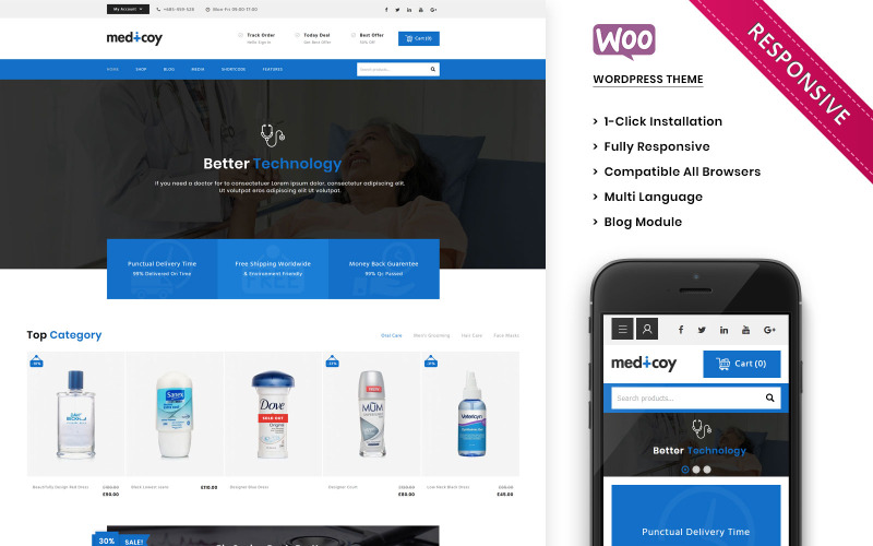 Medicoy - Az orvosi áruház érzékeny WooCommerce témája