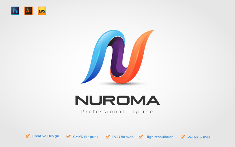 Modello di logo colorato lettera n stile creativo 3d