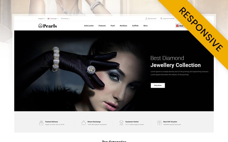 Pearls - сучасний ювелірний магазин Адаптивний шаблон OpenCart