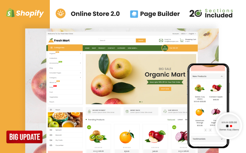 Tema Shopify di FreshMart Organic & Grocery Store