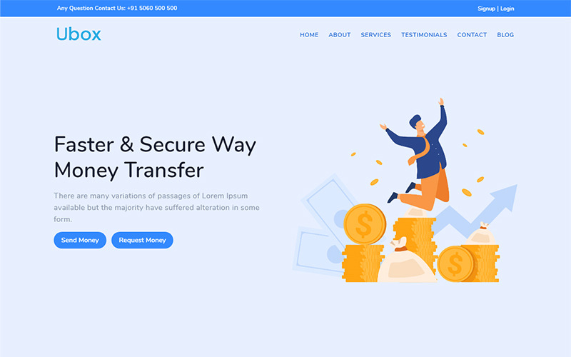 Ubox - Шаблон цільової сторінки для банківських переказів через Інтернет