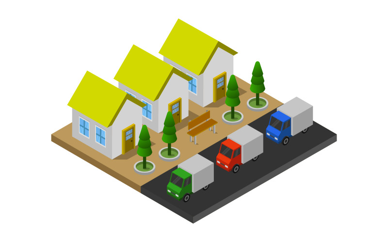 Ciudad isométrica en el fondo - imagen vectorial
