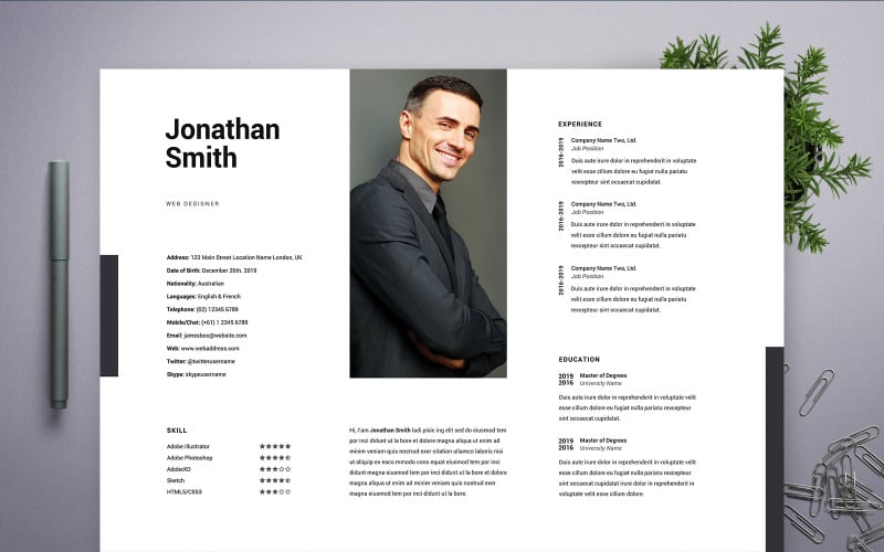 Джонатан Смит | Шаблон резюме веб-дизайнера