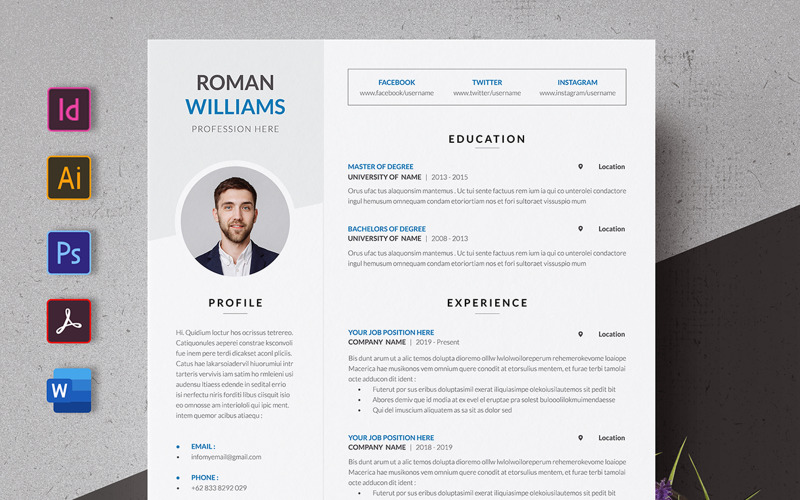 Download Резюме "Modern CV Premuin Resume Template" / Modern CV Premuin Resume Template - Резюме на тему графика cv,simple,resume,template,job,professional,curiculum,vitae,clean,modern,minimalist,indesign,photoshop,illustrator,word,layout,experience,minimal,portfolio,elegant