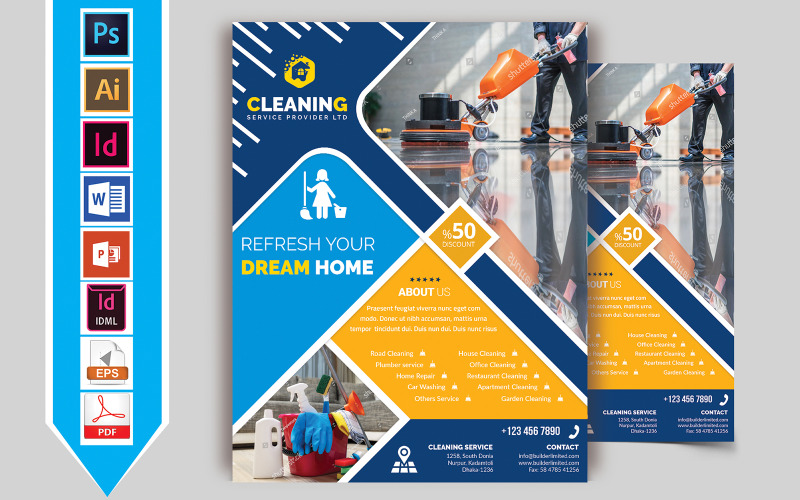 Download Фирменный стиль "Cleaning Service Flyer Vol-03 - Corporate Identity Template" / Cleaning Service Flyer Vol-03 - Corporate Identity Template - Фирменный стиль cleaning,working,handyman,clean,fresh,cleaning-service,washing,flyer,poster,brochure,ai,psd,indesign,word,powerpoint