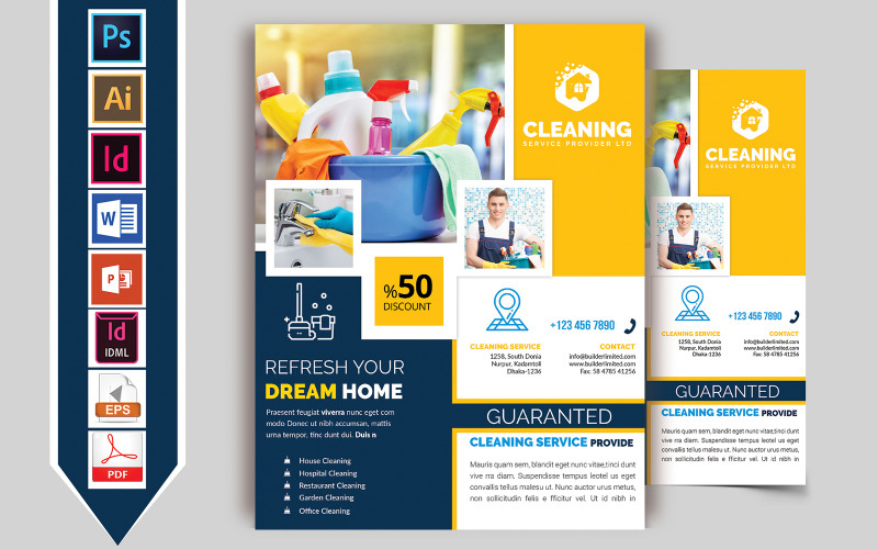 Download Фирменный стиль "Cleaning Service Flyer Vol-08 - Corporate Identity Template" / Cleaning Service Flyer Vol-08 - Corporate Identity Template - Фирменный стиль cleaning,working,handyman,clean,fresh,cleaning-service,washing,flyer,poster,brochure,ai,psd,indesign,word,powerpoint