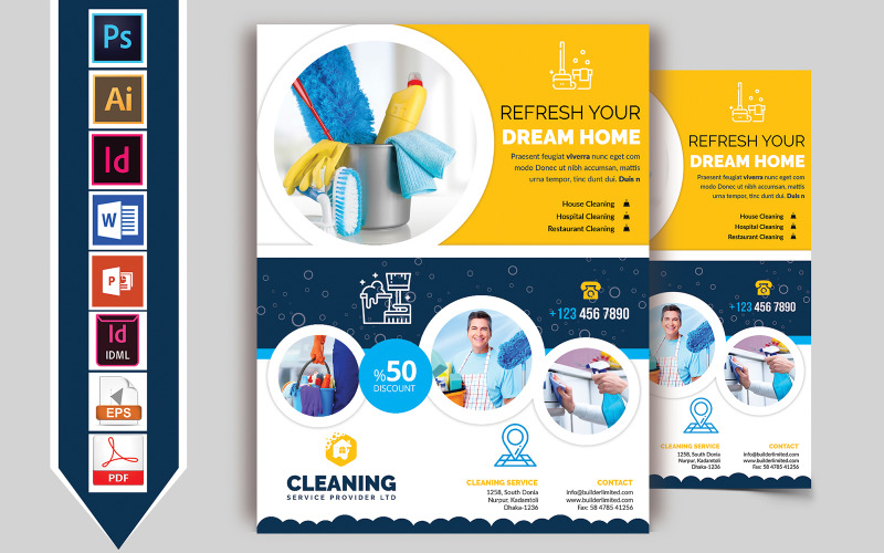 Download Фирменный стиль "Cleaning Service Flyer Vol-09 - Corporate Identity Template" / Cleaning Service Flyer Vol-09 - Corporate Identity Template - Фирменный стиль cleaning,working,handyman,clean,fresh,cleaning-service,washing,flyer,poster,brochure,ai,psd,indesign,word,powerpoint
