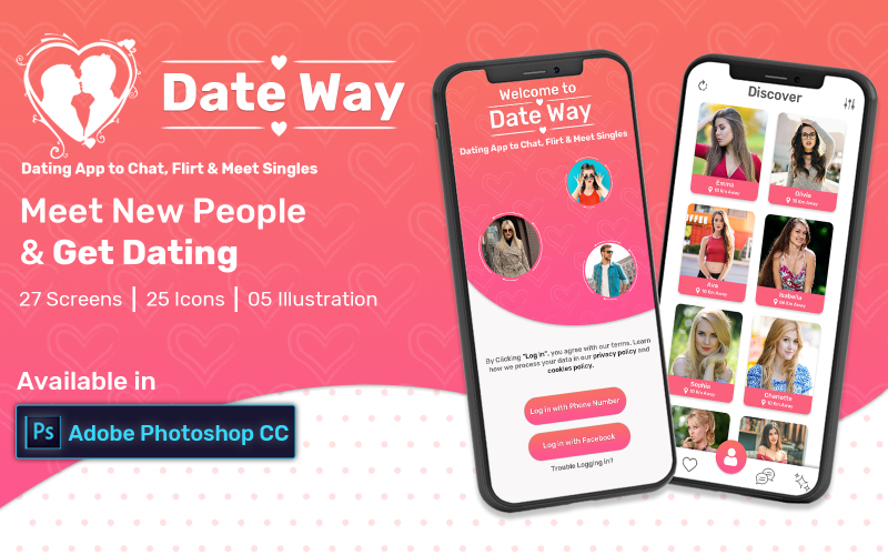 Date Way- Dating App UI - PhotoShop PSD