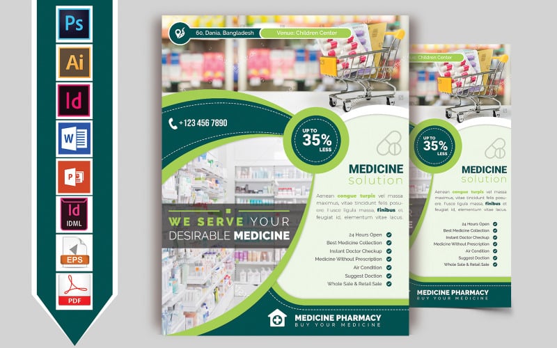 Download Фирменный стиль "Pharmacy & Medicine Shop Flyer Vol-01 - Corporate Identity Template" / Pharmacy & Medicine Shop Flyer Vol-01 - Corporate Identity Template - Фирменный стиль pharmacy,medicine,doctor,hospital,nurse,diagnosis,care,capsule,medicine-promotion,promotion,flyer,poster,brochure,word,powerpoint,ai,psd,indesign