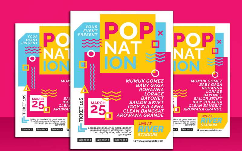 Download Фирменный стиль "Pop Music Concert Vol 1 - Corporate Identity Template" / Pop Music Concert Vol 1 - Corporate Identity Template - Фирменный стиль на тему графика band,flyers,pop,best,club,flyer,concert,cool,design,event,festival,live,full,color,gig,posters,indie,albums,artists,songs