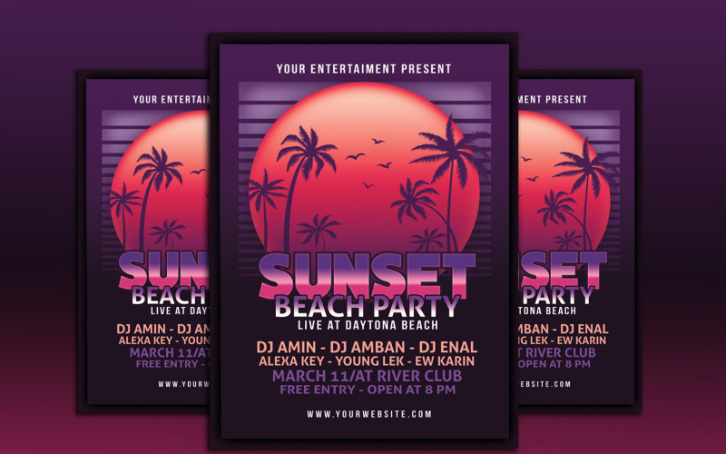 Download Фирменный стиль "Sunset Beach Party Flyer - Corporate Identity Template" / Sunset Beach Party Flyer - Corporate Identity Template - Фирменный стиль на тему графика beach,party,club,dance,dark,design,double,flyer,glow,groove,hot,island,music,ocean,night,pool,post,sea,sexy,spring