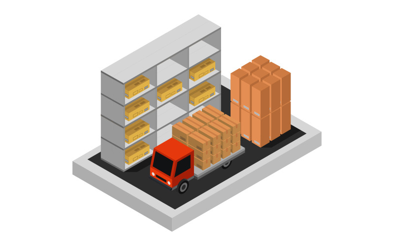 Almacén isométrico sobre fondo blanco - imagen vectorial