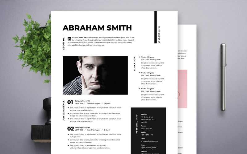 Авраам Смит | Шаблон резюме UI / UX Designer