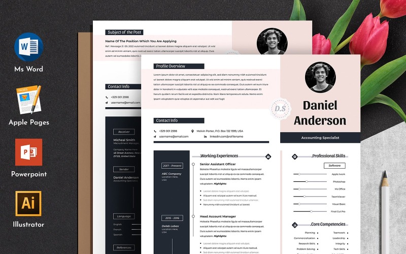 Currículo editável criativo e moderno com formato Word Apple Pages