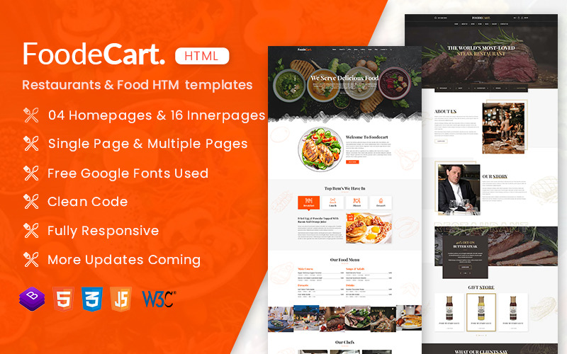 FoodeCart - Responsieve HTML-websitesjabloon voor restaurants en eten