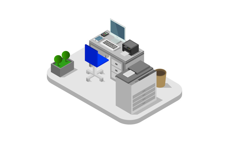 Isometric Office Room On A White Background Vector