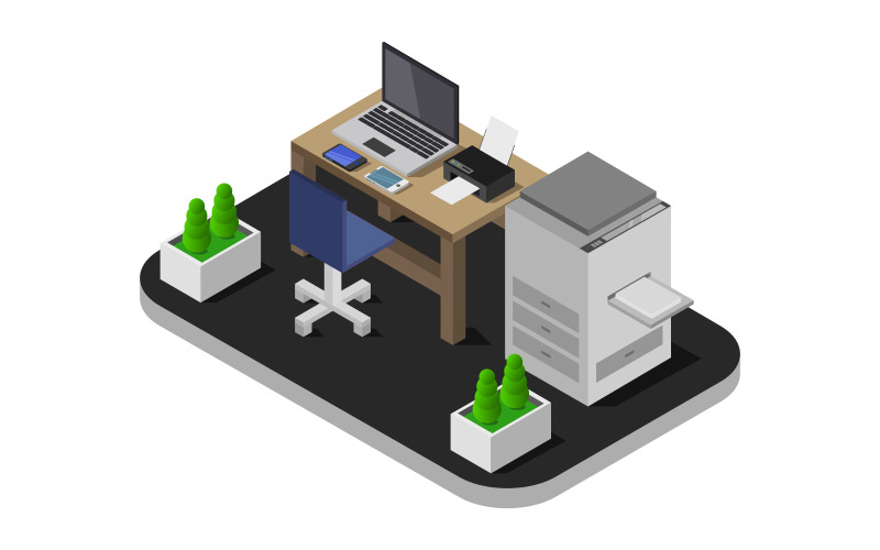 Download Vector "Isometric Office Room - Vector Image" / Isometric Office Room - Vector Image - Vector на тему графика illustration,desk,background,room,isometric,work,chair,business,table,design,white,modern,computer,3d,interior,office,laptop,object,cabinet,indoor