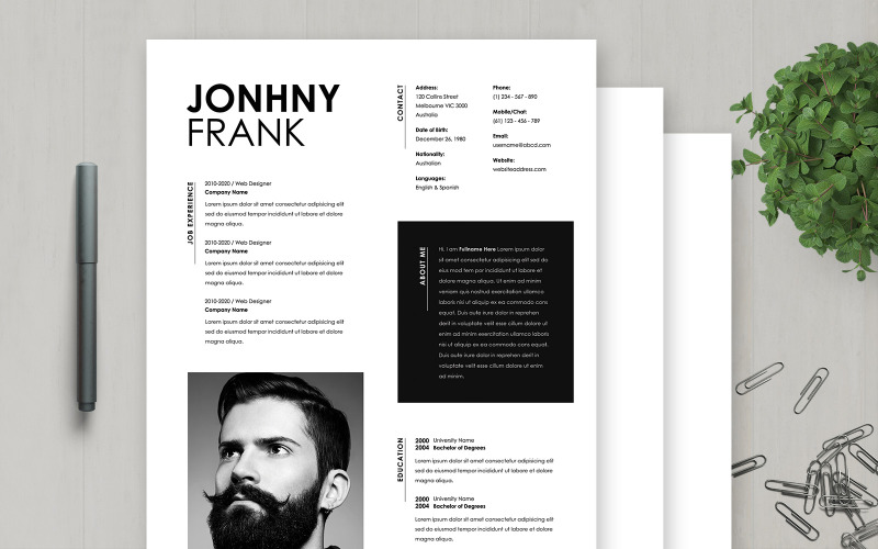 Jonhny Frank | Art Director Professional und Clean Resume Template