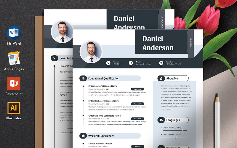 Kreativní a moderní upravitelná šablona životopisu MS Word pro stránky Apple Cv