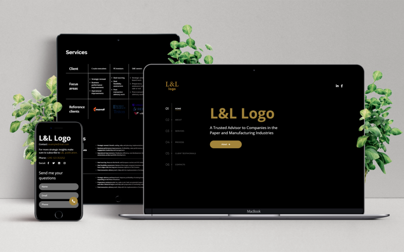 Modèle de page de destination du logo L&L