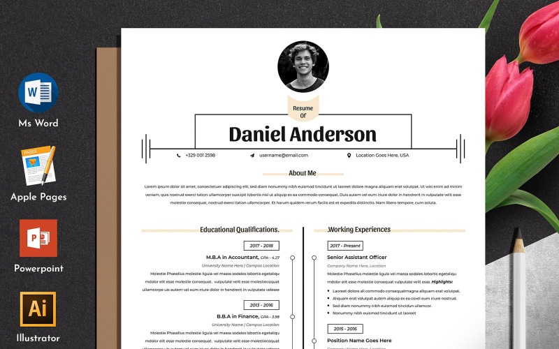 Plantilla de currículum vitae editable limpio de Word Apple Pages